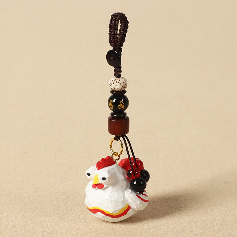 Buddha Stones Chinese Zodiac Linden Wood Engraved Plum Blossom Peace Safe Om Mani Padme Hum Positive Key Chain - Rooster 4cm(Color Shape and Size May vary) - Om Mani Padme Hum - image 32