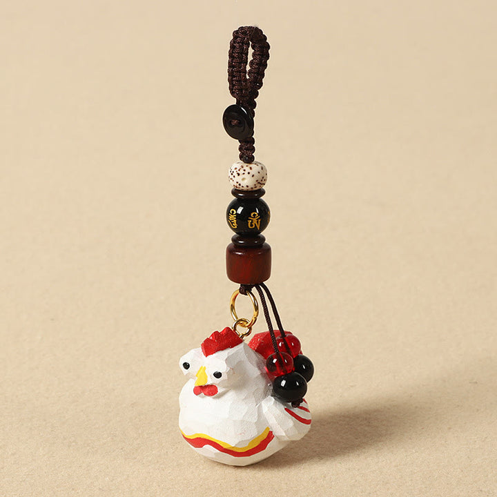 Buddha Stones Chinese Zodiac Linden Wood Engraved Plum Blossom Peace Safe Om Mani Padme Hum Positive Key Chain - Rooster 4cm(Color Shape and Size May vary) - Om Mani Padme Hum - image 32