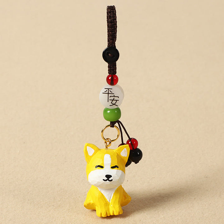 Buddha Stones Chinese Zodiac Linden Wood Engraved Plum Blossom Peace Safe Om Mani Padme Hum Positive Key Chain - Dog 4cm(Color Shape and Size May vary) - Peace & Safe - image 37