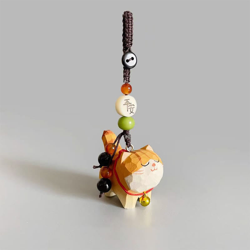 Buddha Stones Orange Tabby Cat Linden Wood Peach Wood Peace Safe Plum Blossom Om Mani Padme Hum Purity Key Chain - Peace & Safe - image 0