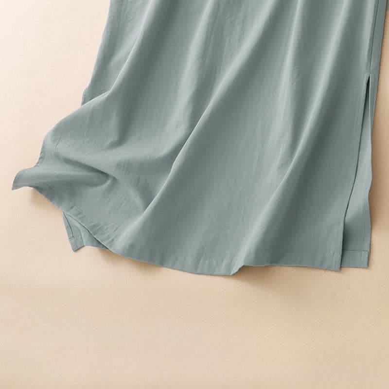 Buddha Stones Summer Minimalist Side Slit Solid Women's Summer Sleeveless Dress With Pocket - image 14