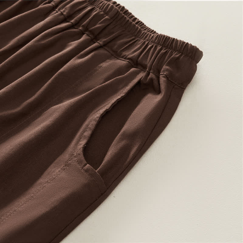 Buddha Stones Spring Casual Elastic Waist Pleated Solid Women's Harem Pants With Pockets - image 3