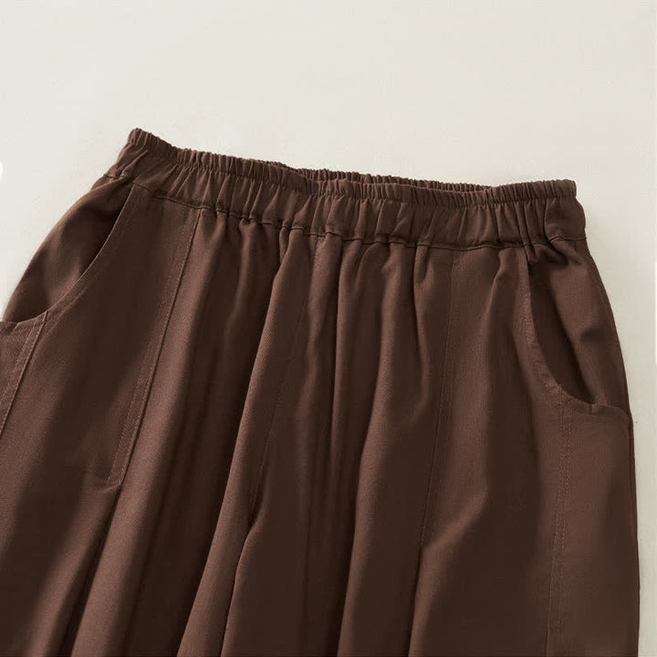 Buddha Stones Spring Casual Elastic Waist Pleated Solid Women's Harem Pants With Pockets - image 2