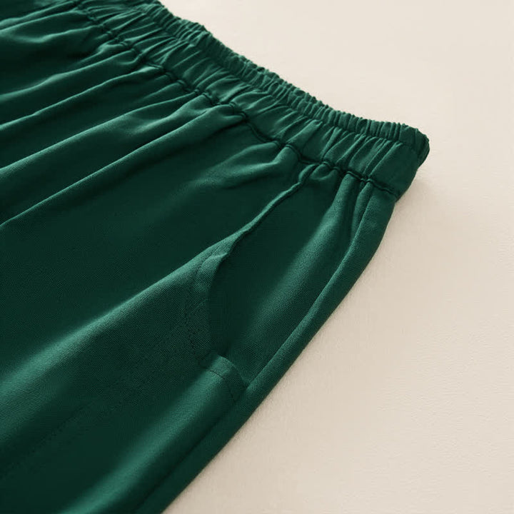 Buddha Stones Spring Casual Elastic Waist Pleated Solid Women's Harem Pants With Pockets - image 10