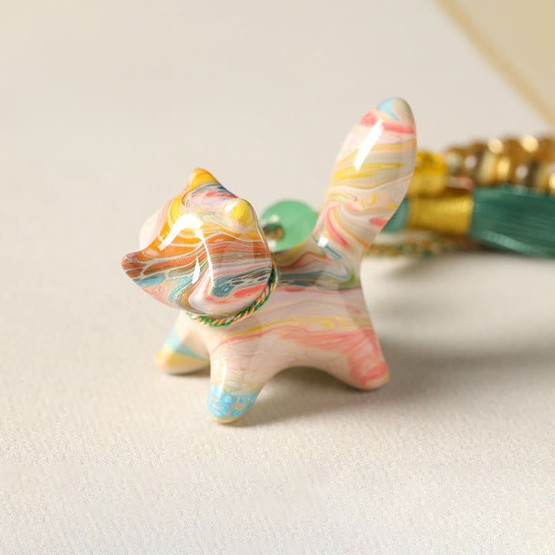 Buddha Stones Mini Cute Fox Ebony Wood Lacquer Craft Peace Key Chain - image 3