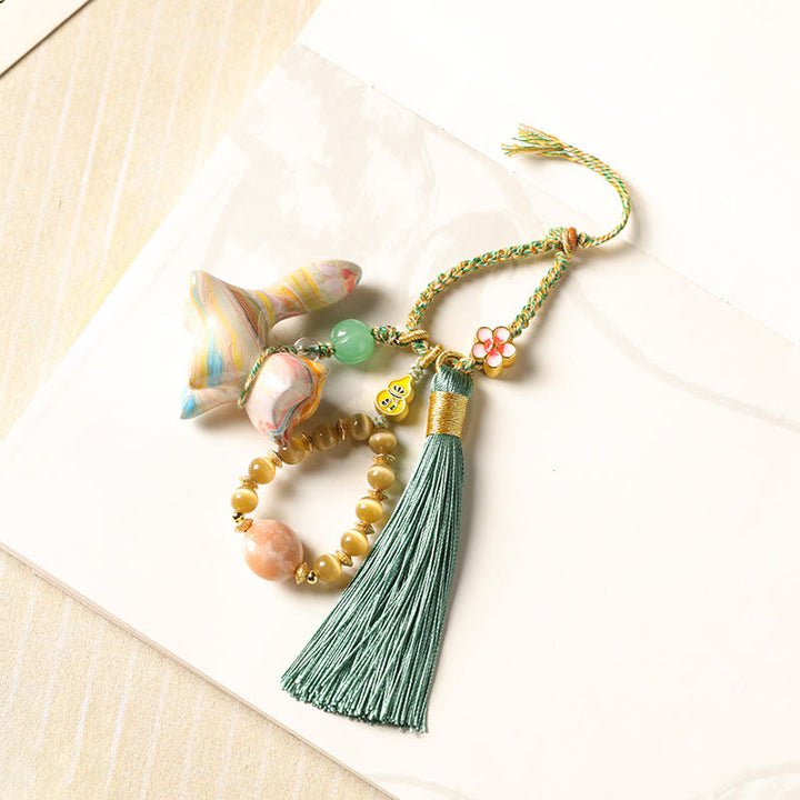 Buddha Stones Mini Cute Fox Ebony Wood Lacquer Craft Peace Key Chain - image 2