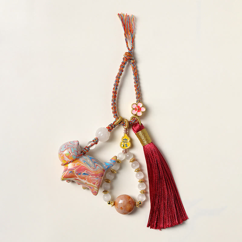 Buddha Stones Mini Lovely Cat Ebony Wood Lacquer Craft Calm Key Chain - image 1