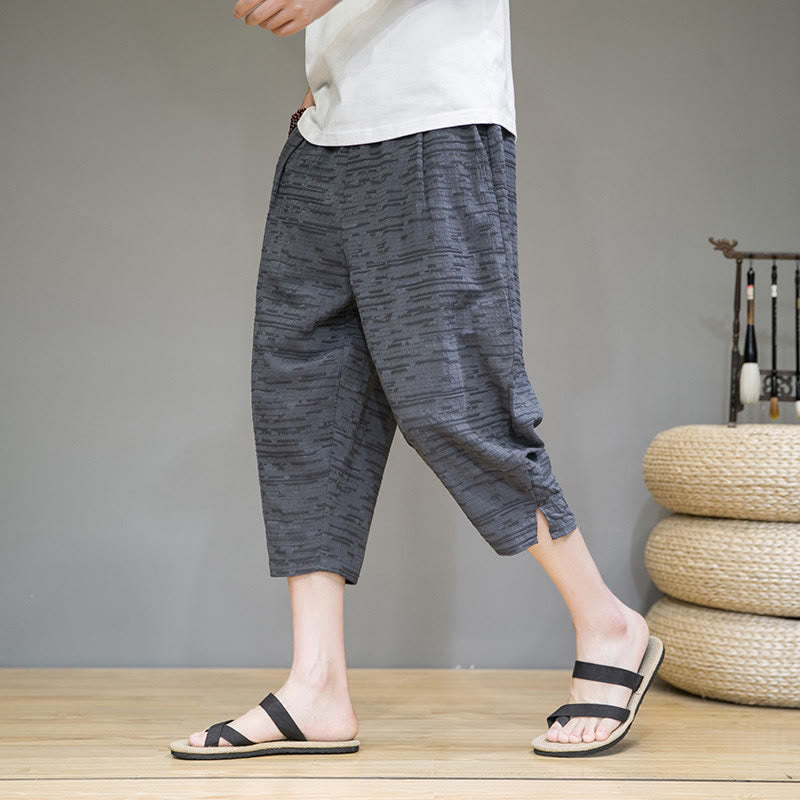 Buddha Stones Summer Minimalist Side Slit Solid Men's Harem Three-Quarter Pants With Pockets - SlateGray - US/UK/AU44，EU54 (4XL) - image 0