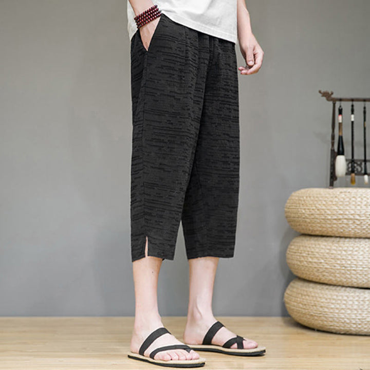 Buddha Stones Summer Minimalist Side Slit Solid Men's Harem Three-Quarter Pants With Pockets - image 13