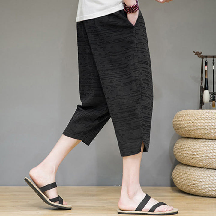 Buddha Stones Summer Minimalist Side Slit Solid Men's Harem Three-Quarter Pants With Pockets - image 15