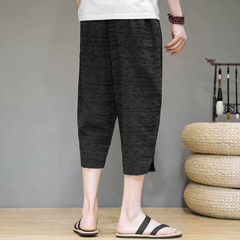 Buddha Stones Summer Minimalist Side Slit Solid Men's Harem Three-Quarter Pants With Pockets - image 16