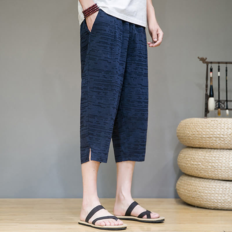 Buddha Stones Summer Minimalist Side Slit Solid Men's Harem Three-Quarter Pants With Pockets - image 21