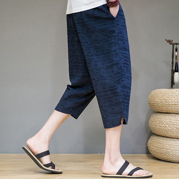 Buddha Stones Summer Minimalist Side Slit Solid Men's Harem Three-Quarter Pants With Pockets - image 23