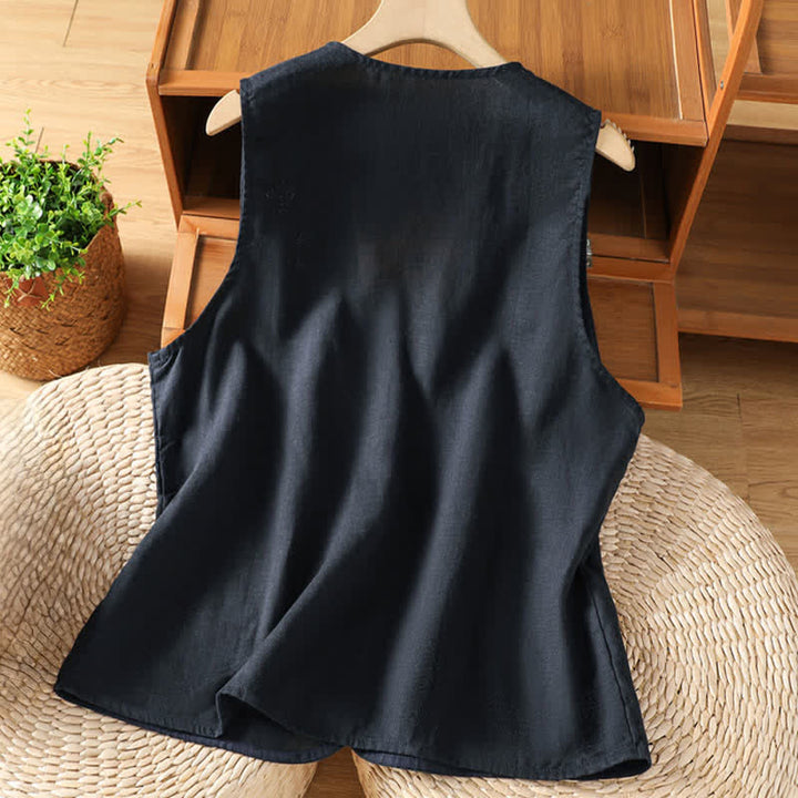 Buddha Stones Summer Embroidery Floral Women's Sleeveless Shirts With Pockets - image 9