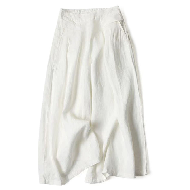 Buddha Stones Plain Color Cotton Linen High Waist Women's Wide Leg Pants With Pockets - image 22