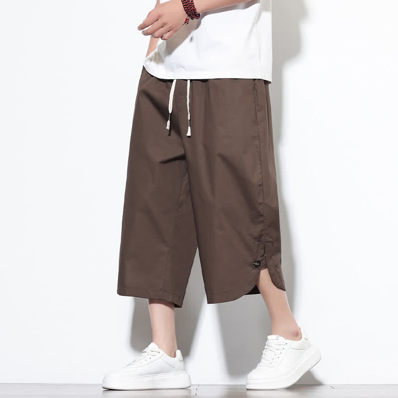 Buddha Stones Summer Casual Drawstring Side Slit Solid Cotton Men's Harem Pants With Pockets - SaddleBrown - US/UK/AU48，EU58(5XL) - image 31