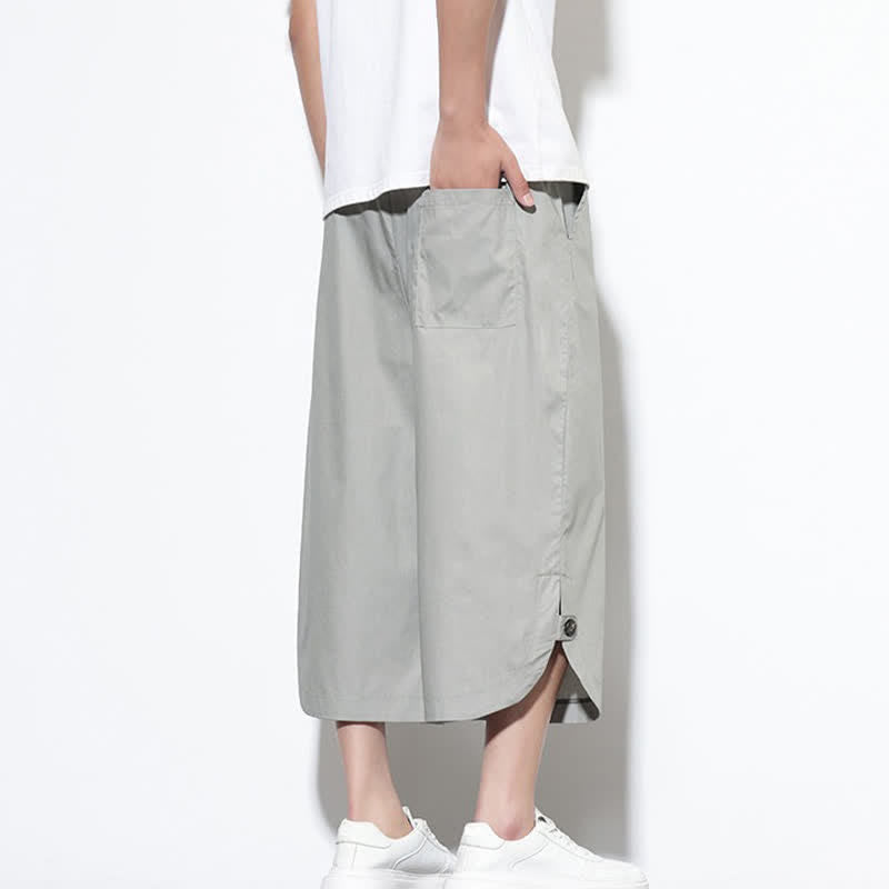 Buddha Stones Summer Casual Drawstring Side Slit Solid Cotton Men's Harem Pants With Pockets - image 20