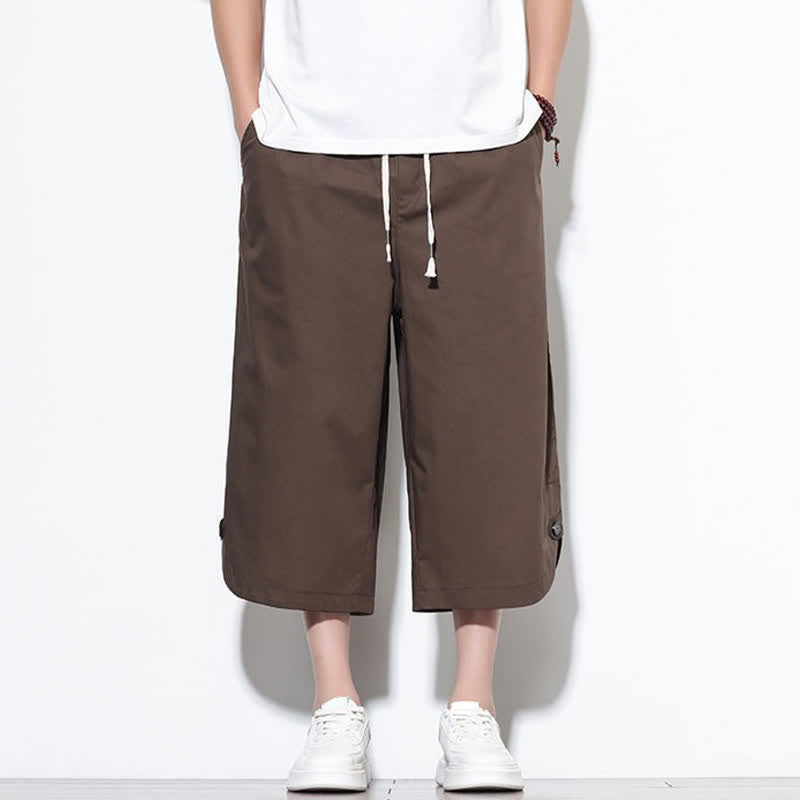 Buddha Stones Summer Casual Drawstring Side Slit Solid Cotton Men's Harem Pants With Pockets - image 32