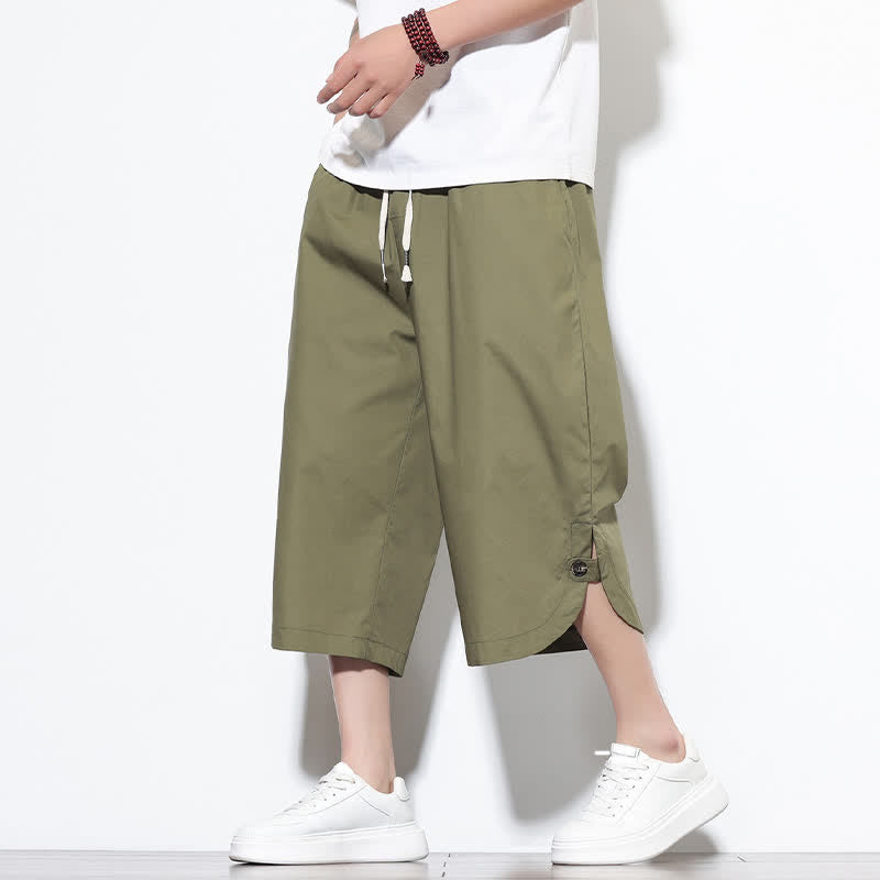 Buddha Stones Summer Casual Drawstring Side Slit Solid Cotton Men's Harem Pants With Pockets - OliveDrab - US/UK/AU46，EU56 (5XL) - image 0