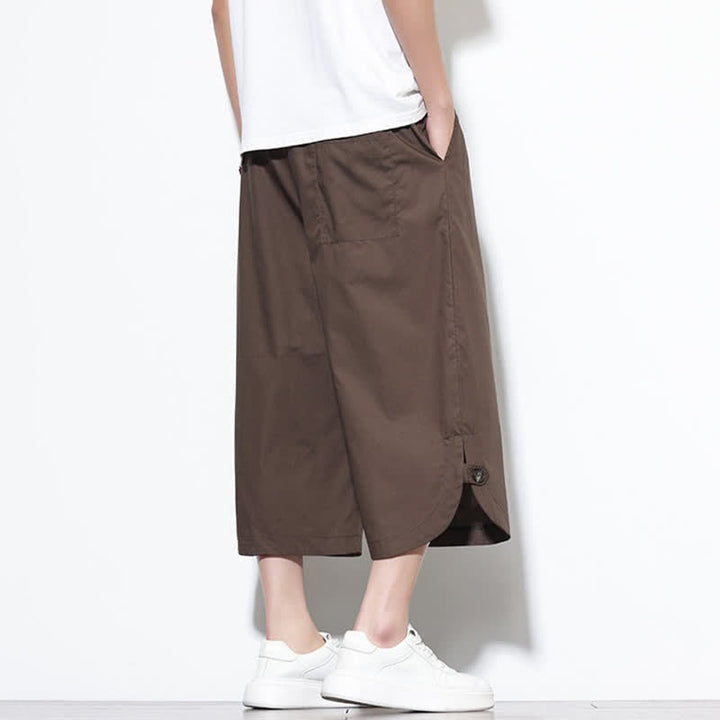 Buddha Stones Summer Casual Drawstring Side Slit Solid Cotton Men's Harem Pants With Pockets - image 33