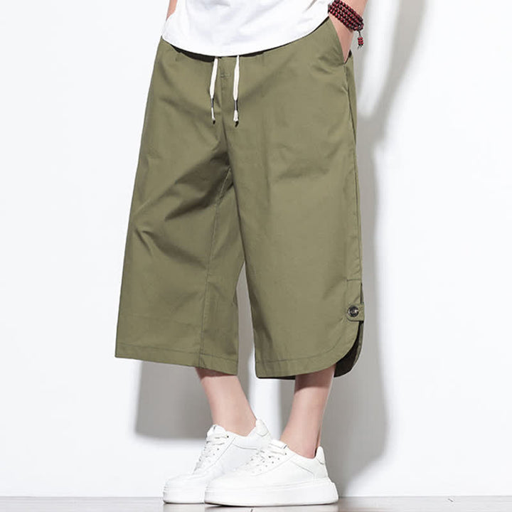 Buddha Stones Summer Casual Drawstring Side Slit Solid Cotton Men's Harem Pants With Pockets - image 5
