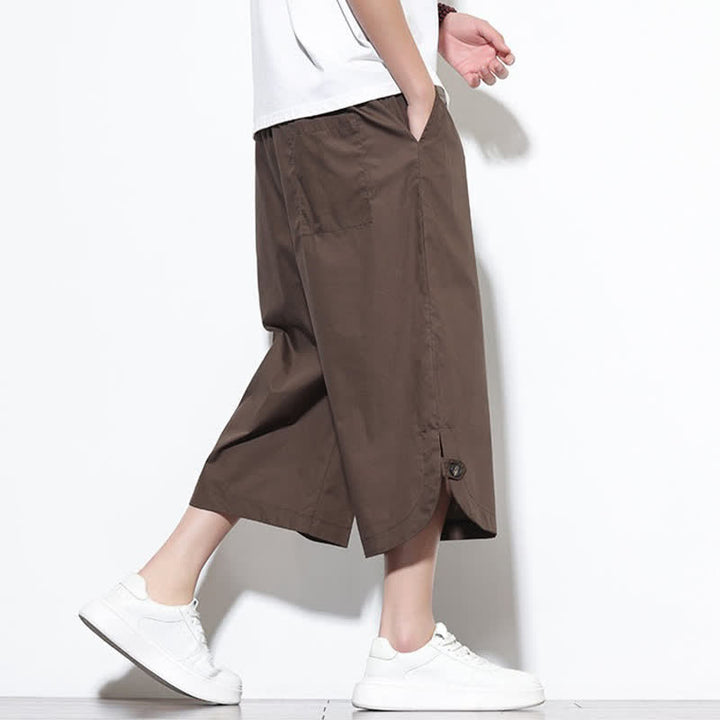Buddha Stones Summer Casual Drawstring Side Slit Solid Cotton Men's Harem Pants With Pockets - image 38