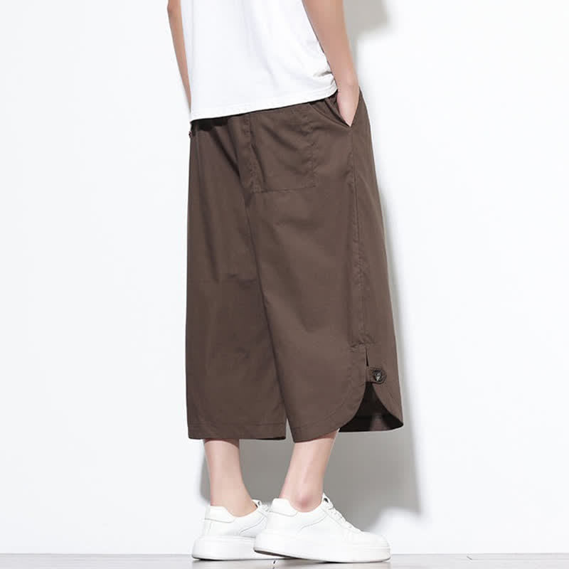 Buddha Stones Summer Casual Drawstring Side Slit Solid Cotton Men's Harem Pants With Pockets - image 33
