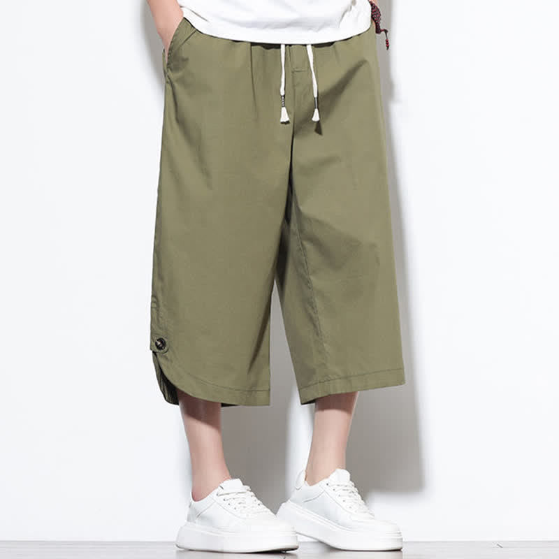 Buddha Stones Summer Casual Drawstring Side Slit Solid Cotton Men's Harem Pants With Pockets - image 7