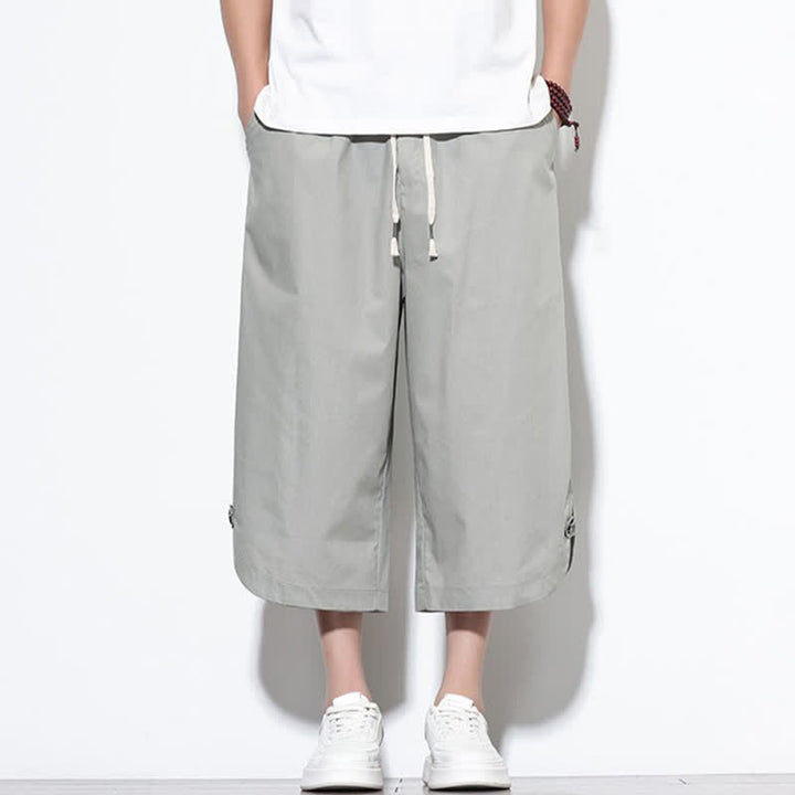 Buddha Stones Summer Casual Drawstring Side Slit Solid Cotton Men's Harem Pants With Pockets - image 19