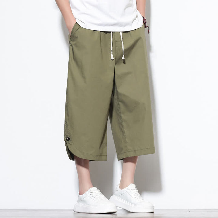 Buddha Stones Summer Casual Drawstring Side Slit Solid Cotton Men's Harem Pants With Pockets - image 8
