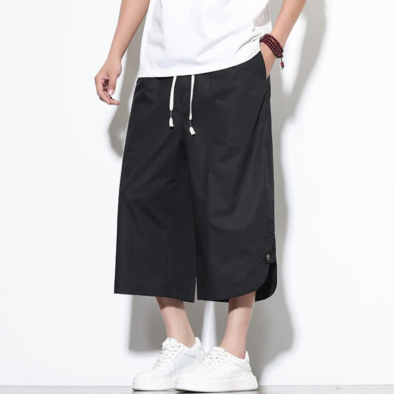 Buddha Stones Summer Casual Drawstring Side Slit Solid Cotton Men's Harem Pants With Pockets - image 14
