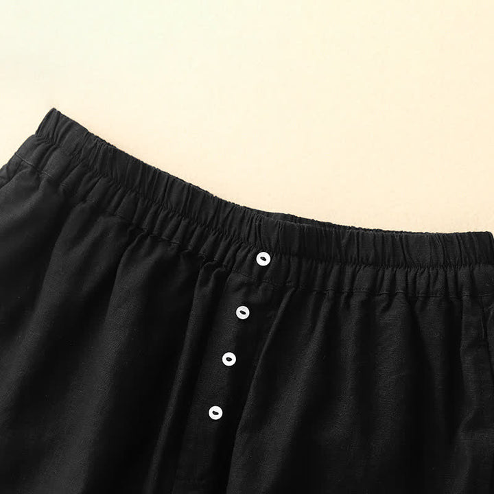 Buddha Stones Summer Minimalist Button-Up Elastic Waist Solid Women's Shorts With Pockets - image 10