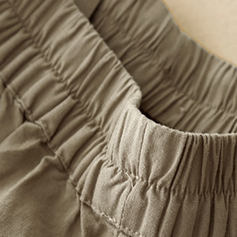 Buddha Stones Summer Minimalist Button-Up Elastic Waist Solid Women's Shorts With Pockets - image 3