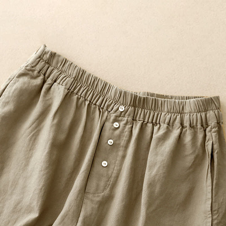 Buddha Stones Summer Minimalist Button-Up Elastic Waist Solid Women's Shorts With Pockets - image 2