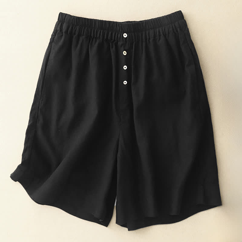 Buddha Stones Summer Minimalist Button-Up Elastic Waist Solid Women's Shorts With Pockets - Black - US12，UK/AU16，EU44 (2XL) - image 9