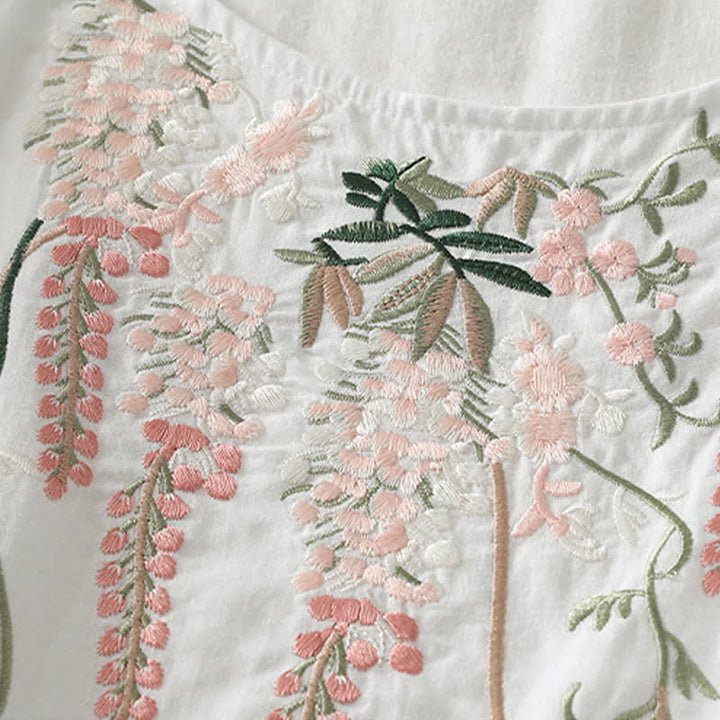 Buddha Stones Spring Embroidery Side Slit Floral Women's Three-Quarter Sleeve Shirts - image 24