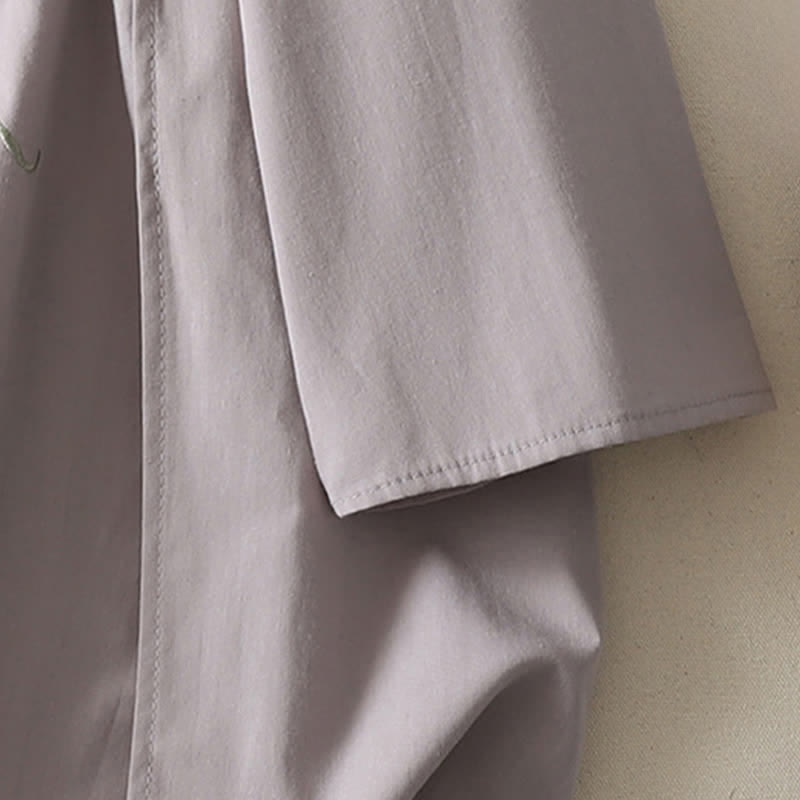 Buddha Stones Spring Embroidery Side Slit Floral Women's Three-Quarter Sleeve Shirts - image 7