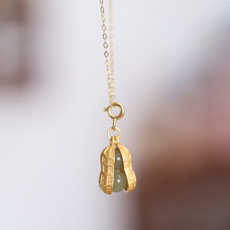 Buddha Stones 925 Sterling Silver Hetian Jade Peanut Good Things Happen Prosperity Necklace Pendant - image 1