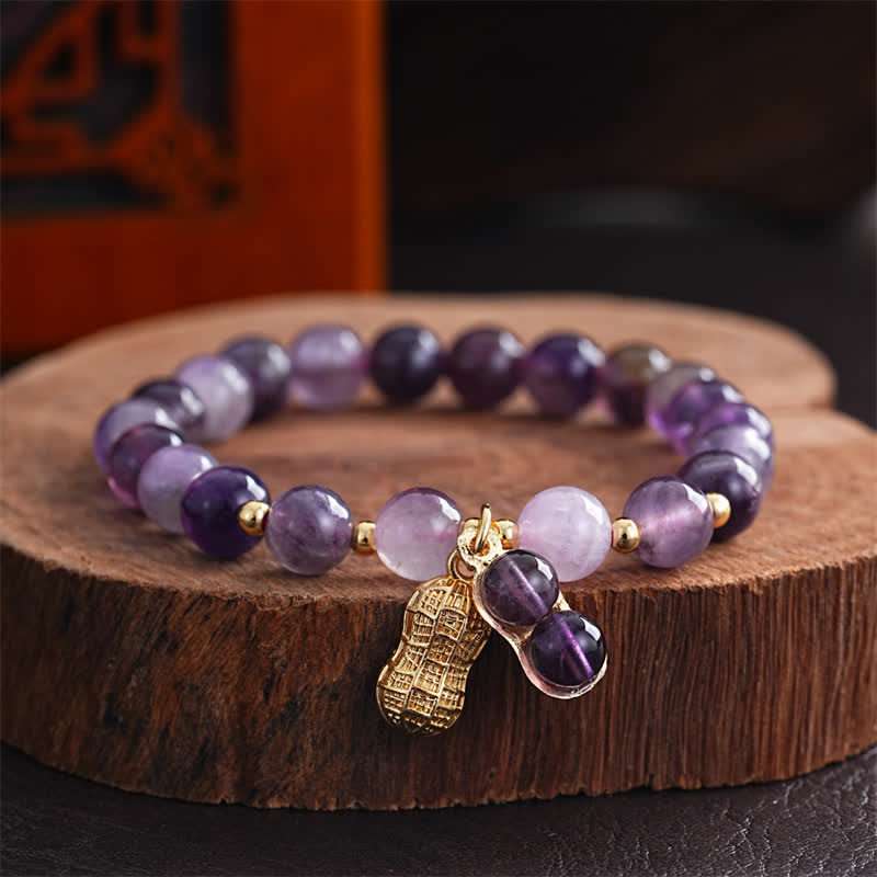 Buddha Stones Natural Amethyst Peanut Good Things Happen Healing Bracelet - Amethyst(Wrist Circumference 15-16cm) - image 0