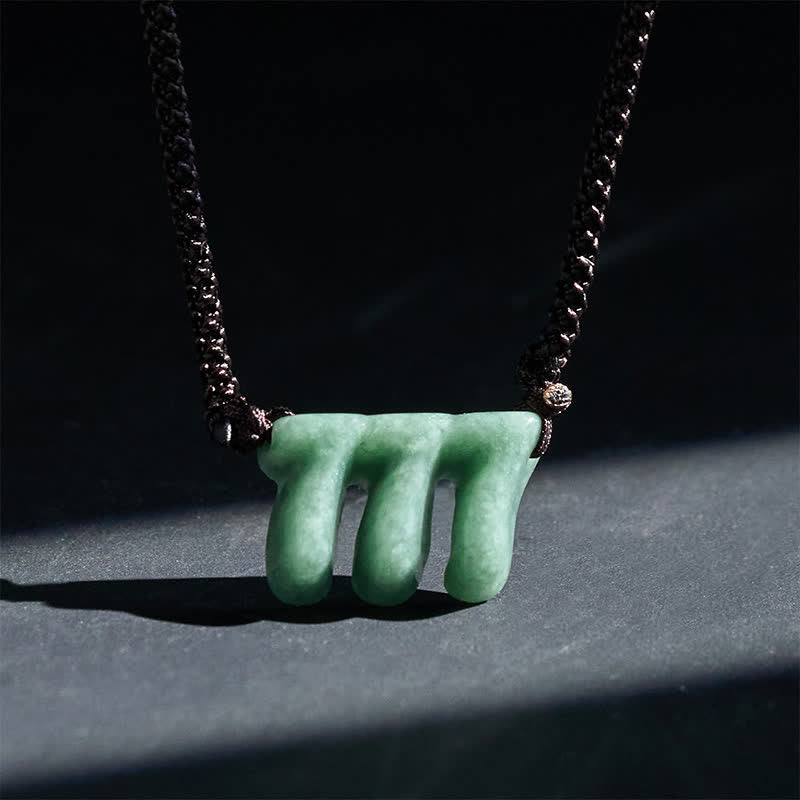 Buddha Stones Natural Green Jade 777 Angel Number Prosperity Necklace Pendant - image 1