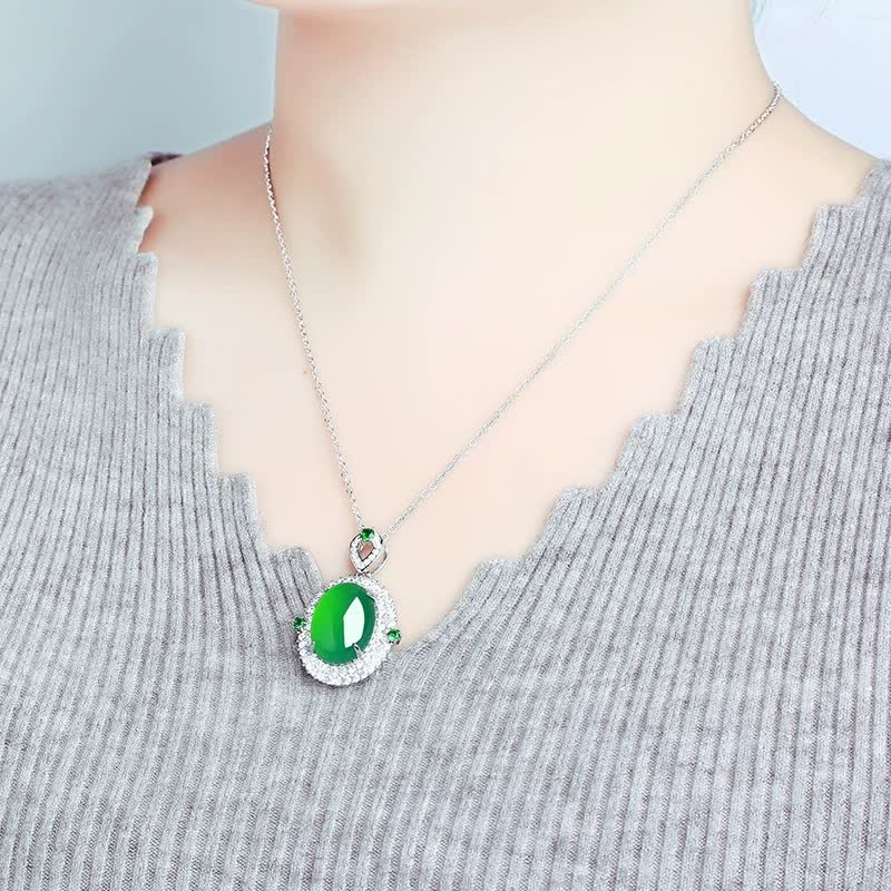 Buddha Stones Oval Design Green Agate Copper Luck Necklace Pendant - image 2