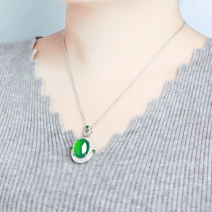 Buddha Stones Oval Design Green Agate Copper Luck Necklace Pendant - image 2