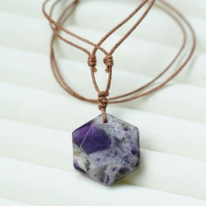 Buddha Stones Star of David Carving Clear Quartz Indian Agate Amethyst Healing Necklace Pendant - Amethyst - image 5