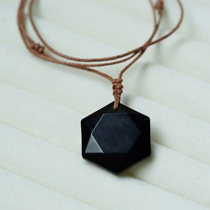 Buddha Stones Star of David Carving Clear Quartz Indian Agate Amethyst Healing Necklace Pendant - Black Obsidian - image 14