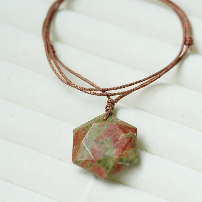 Buddha Stones Star of David Carving Clear Quartz Indian Agate Amethyst Healing Necklace Pendant - Unakite - image 24