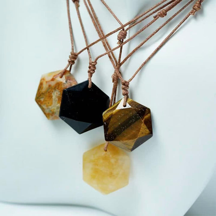 Buddha Stones Star of David Carving Clear Quartz Indian Agate Amethyst Healing Necklace Pendant - image 31