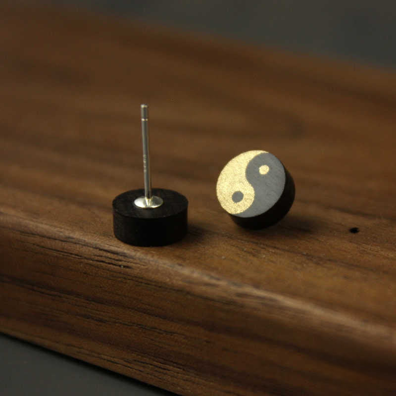Buddha Stones Ebony Wood Yin Yang Balance Stud Earrings - Yin Yang(925 Sterling Silver Posts) - image 0