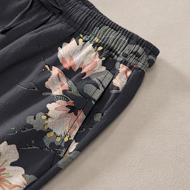 Buddha Stones Cotton Oriental Dragon Lotus Pattern Men's Tapered Pants With Pockets - image 2