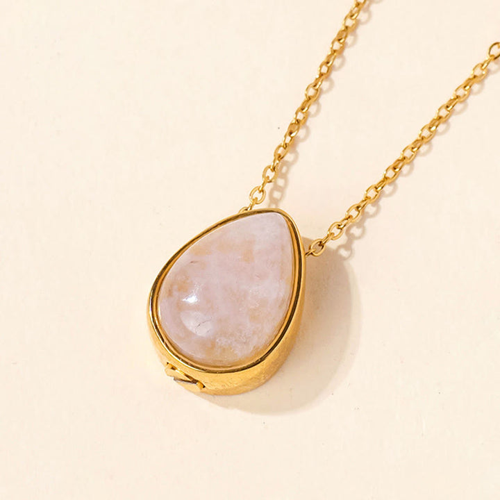 Buddha Stones Natural Blue Lace Agate Rose Quartz Black Onyx Teardrop Design Balance Necklace Pendant - Rose Quartz Gold Chain - image 4