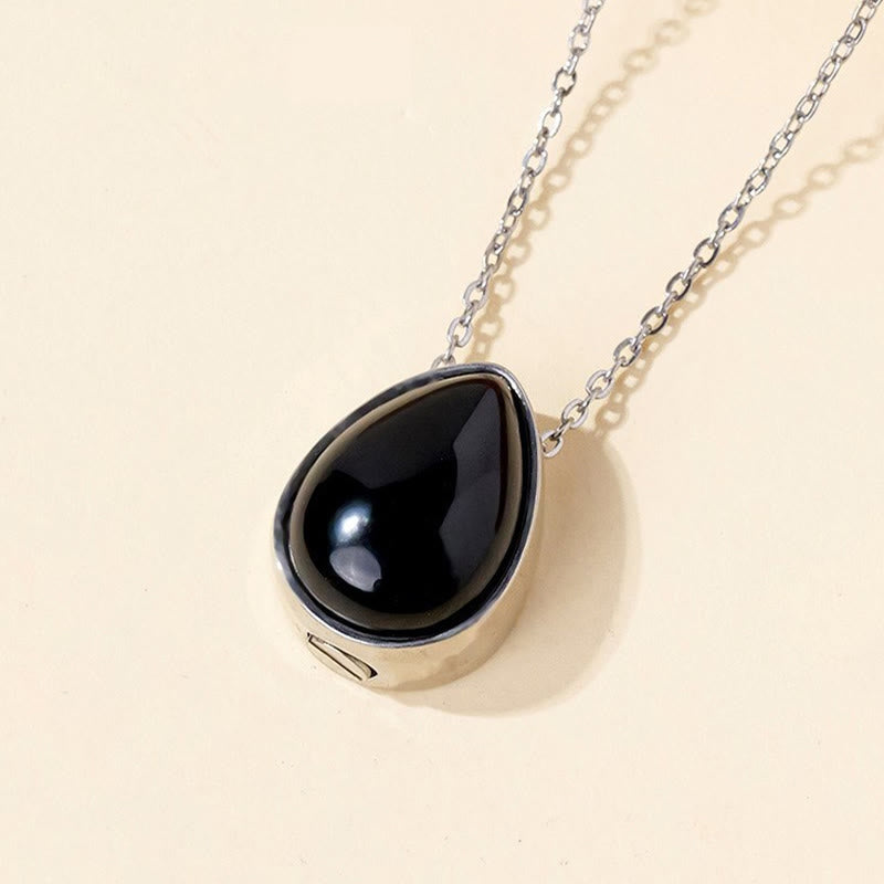 Buddha Stones Natural Blue Lace Agate Rose Quartz Black Onyx Teardrop Design Balance Necklace Pendant - Black Onyx Silver Chain - image 6